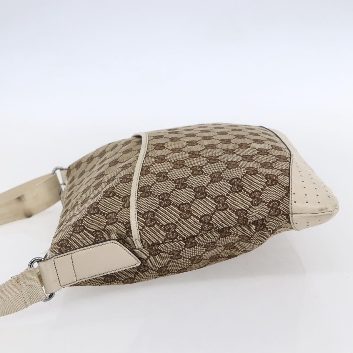 Gucci Zip Messenger Gg Canvas With Perforated Leather Beige Canvas Shoulder Bag Bag (Pre-Owned)