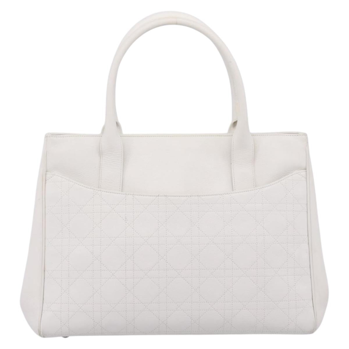 Christian Dior D Buckle Tote Cannage Stitch Leather White Leather Tote Bag Bag (Pre-Owned)