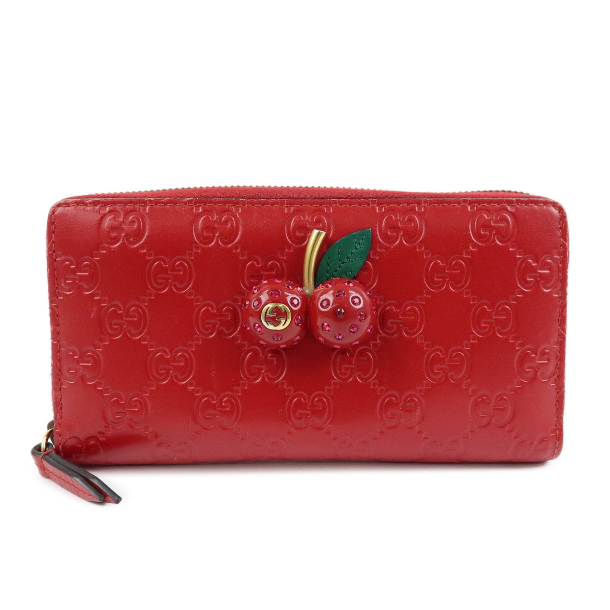 Gucci Cherries Wallet On Chain Guccissima Leather Red Leather Crossbody Bag Bag (Pre-Owned)