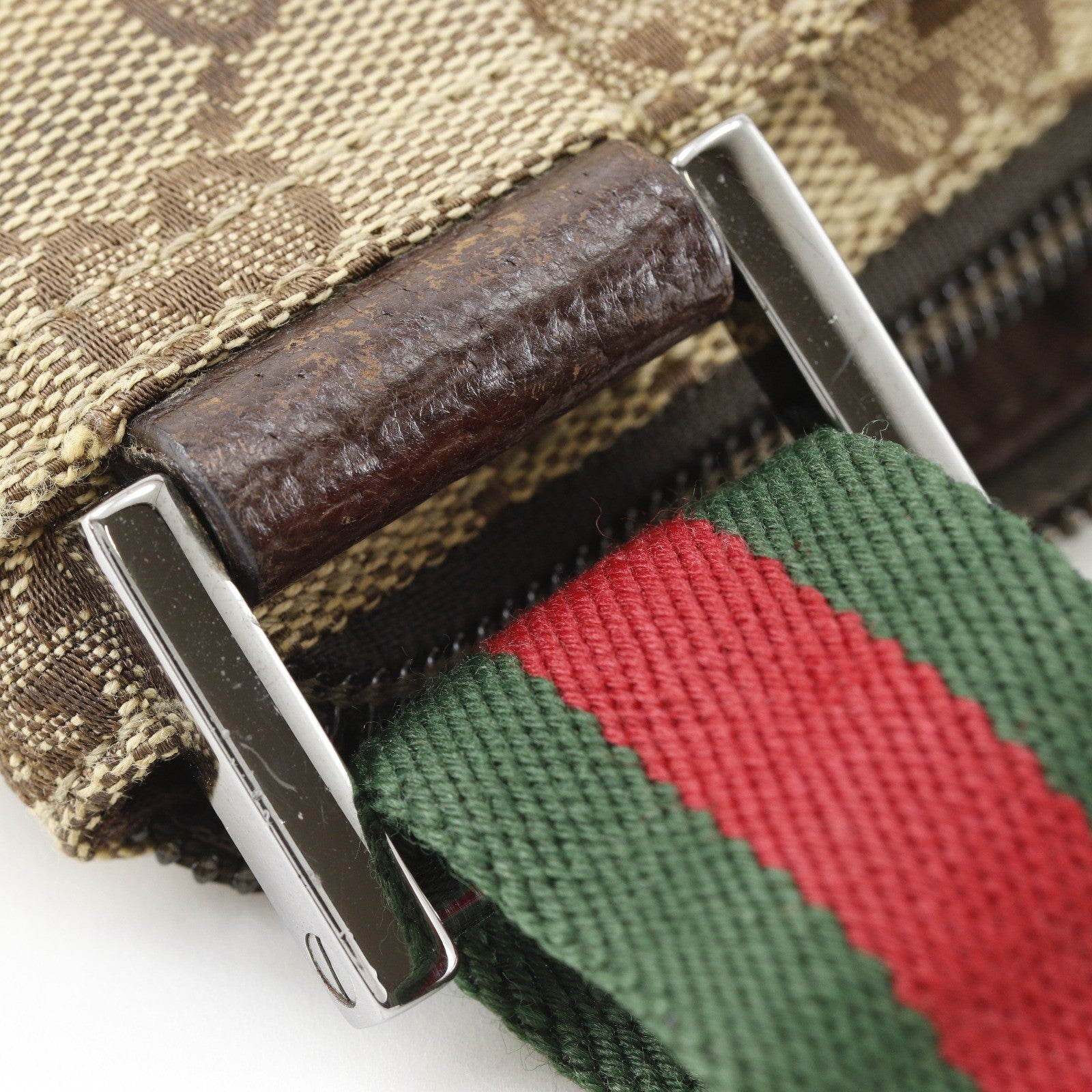 Gucci Web Strap Zip Messenger Gg Canvas And Leather Brown Canvas Shoulder Bag Bag (Pre-Owned)