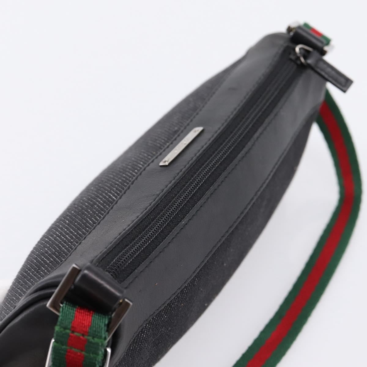 Gucci Web Sherry Line Accessory Pouch Denim & Leather Black Canvas Clutche & Pouche Bag (Pre-Owned)