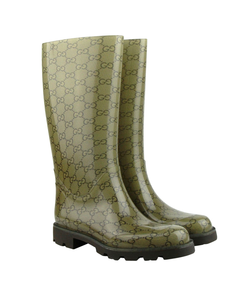 Gucci Women's Guccissima Pattern Light Brown Rubber Rain Boots 248516 8367