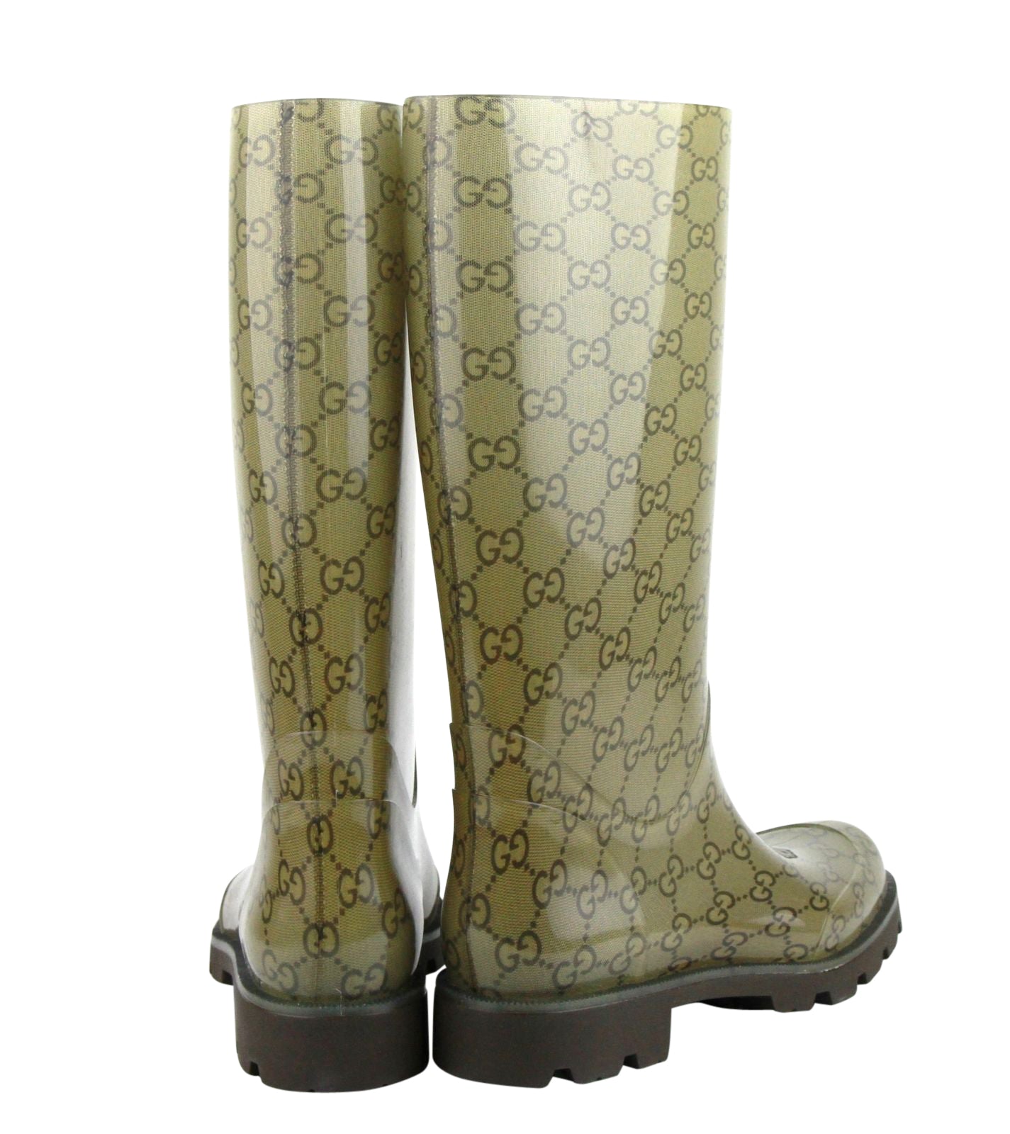 Gucci Women's Guccissima Pattern Light Brown Rubber Rain Boots 248516 8367