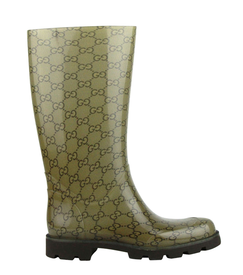 Gucci Women's Guccissima Pattern Light Brown Rubber Rain Boots 248516 8367