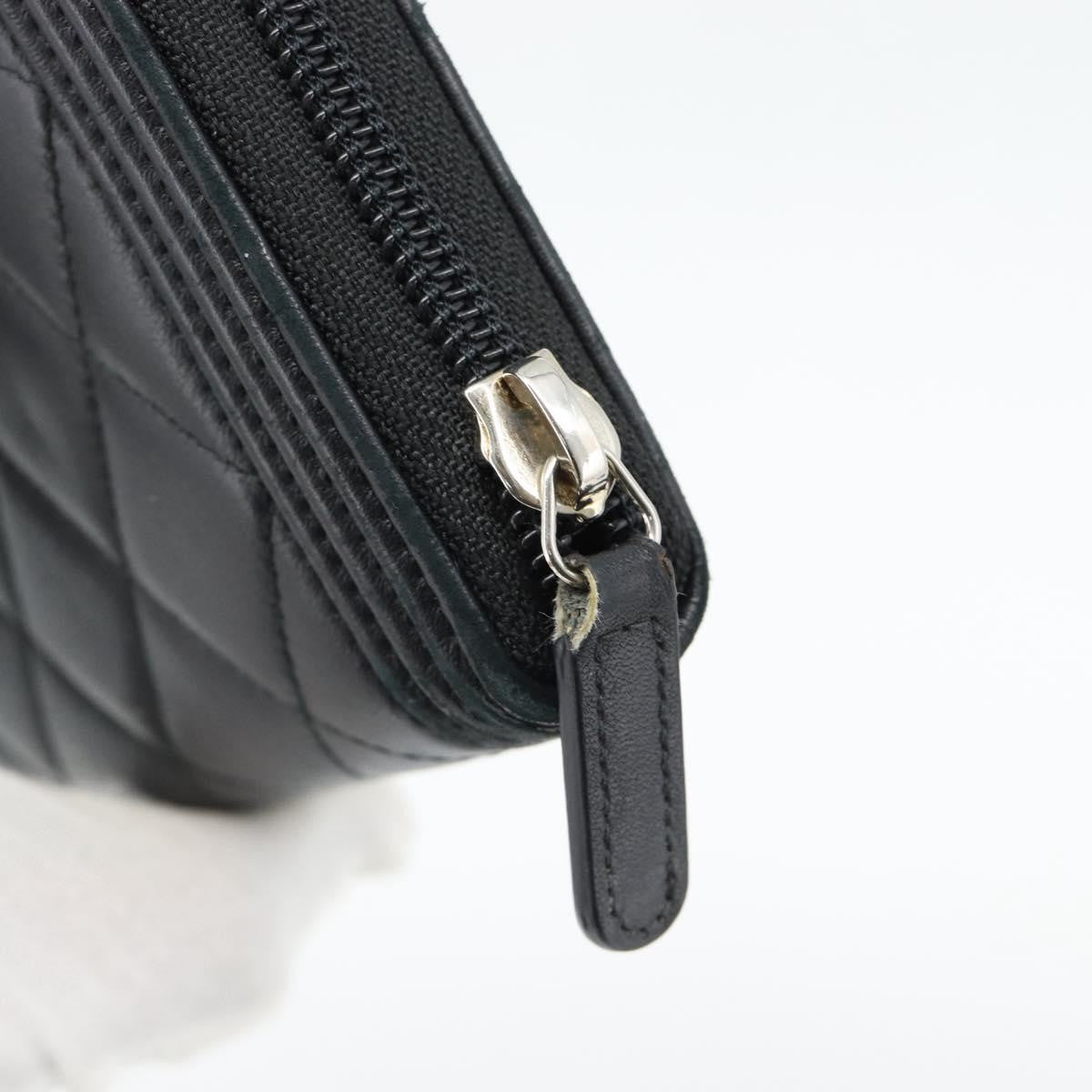 Chanel Boy Zip Around Organizer Quilted Lambskin Black Leather Wallets Accessory (Pre-Owned)