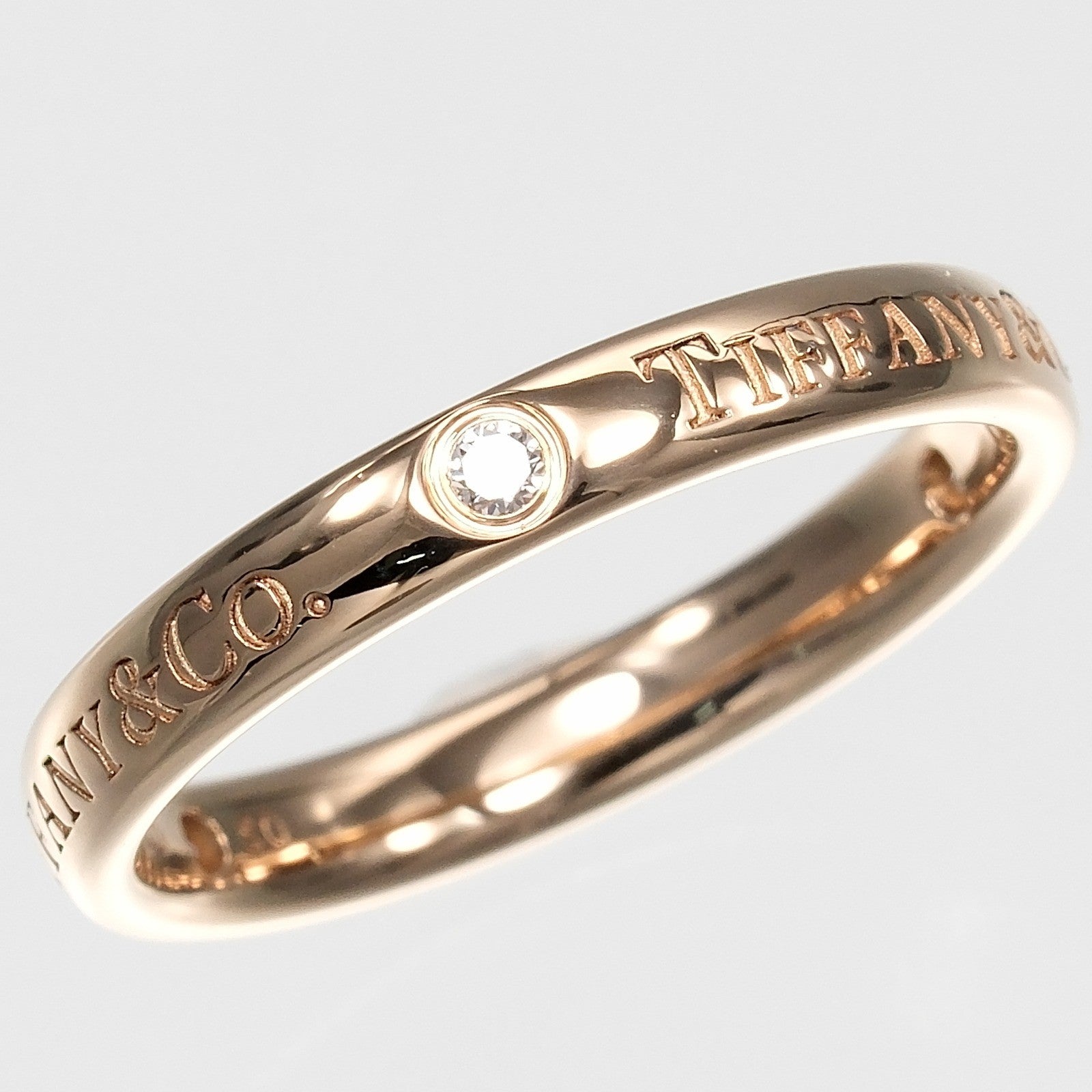 Tiffany & Co. Flat K18 Pink Gold / 3P Diamond Gold Pink_Gold Ring Jewelry (Pre-Owned)