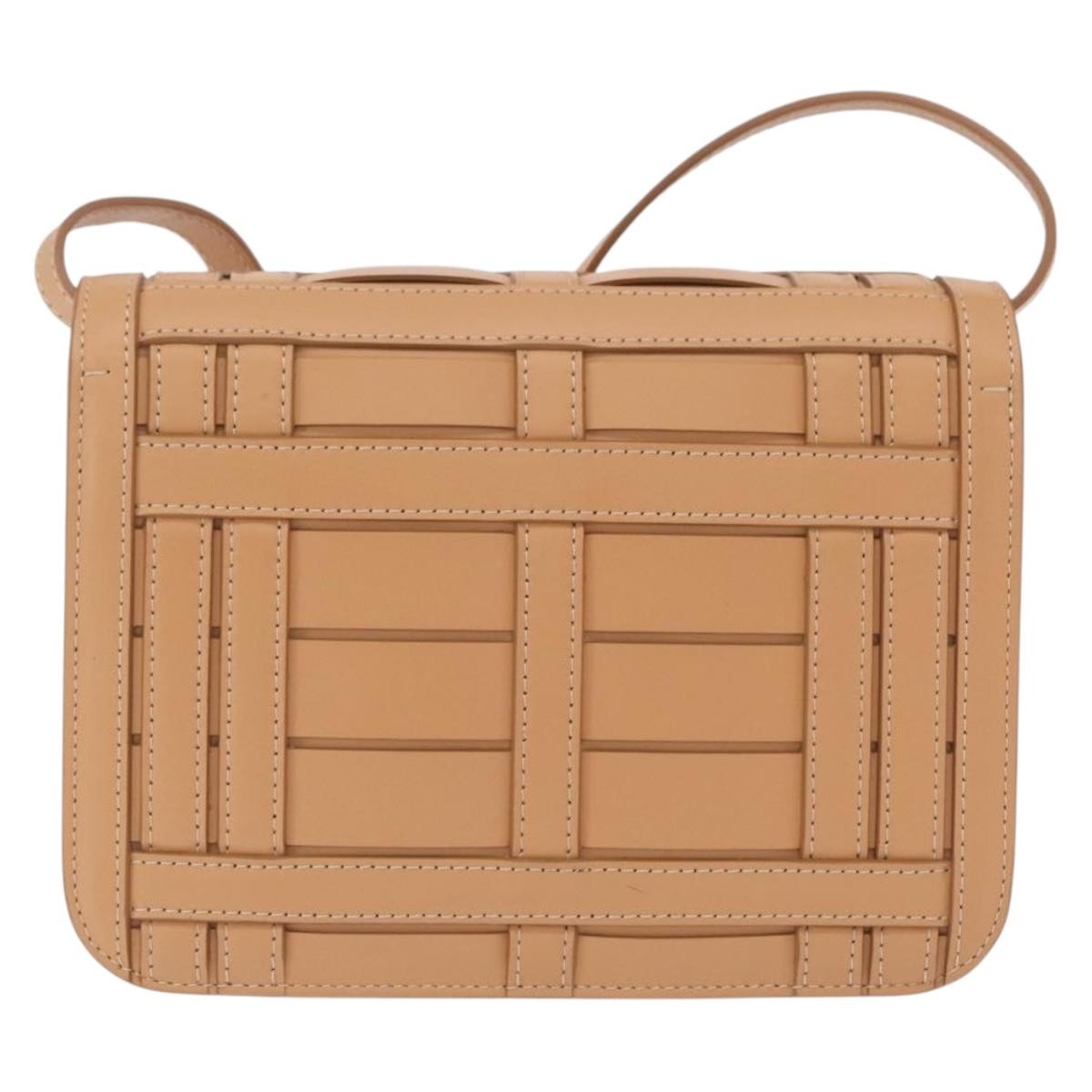 Burberry Tb Flap Woven Leather Beige Leather Handbag (Pre-Owned)
