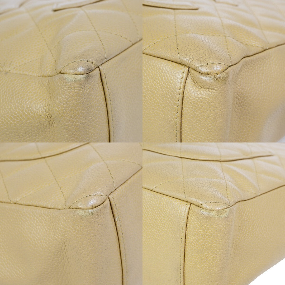 Chanel Petite Shopping Tote Quilted Caviar Beige Leather Bag (Pre-Owned)