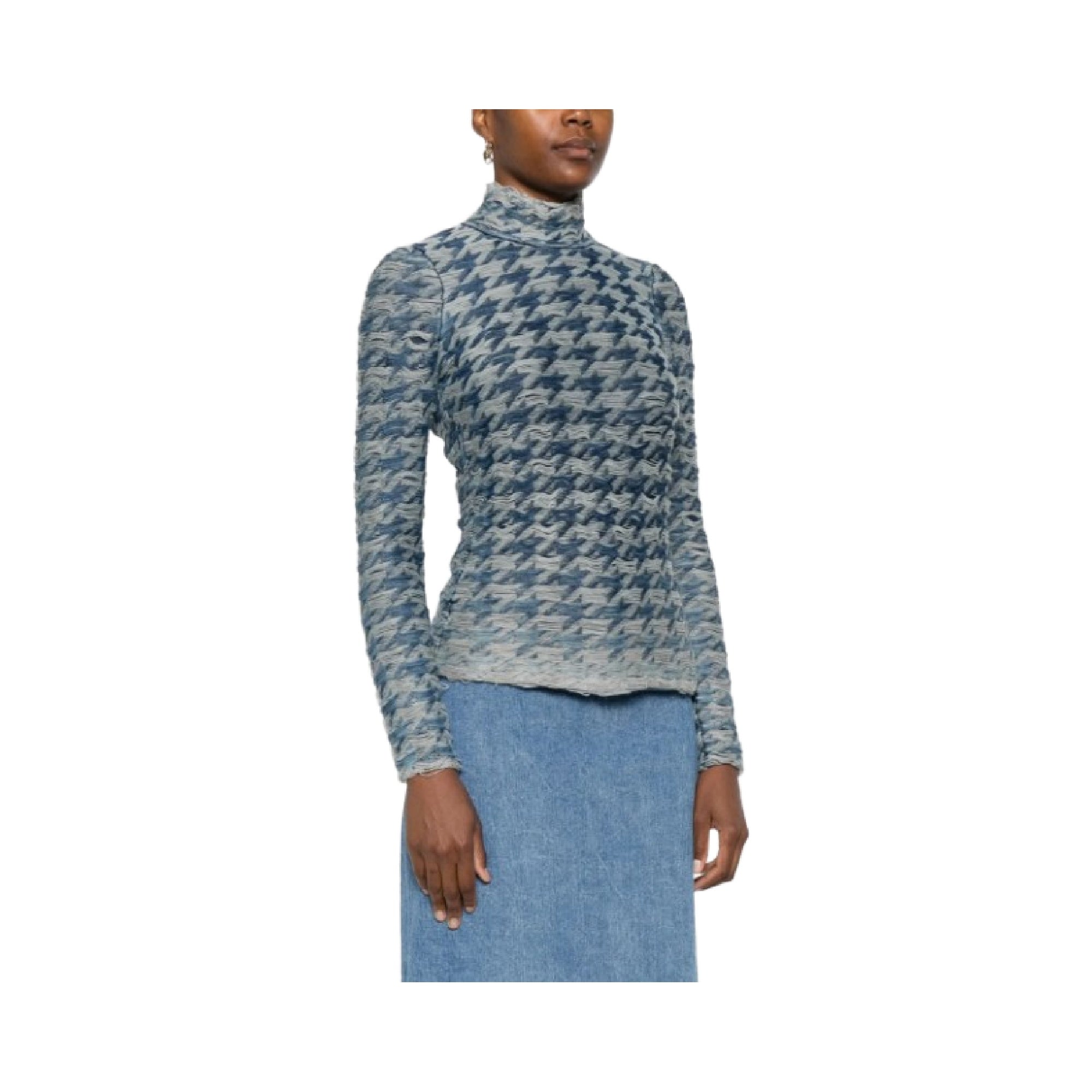 Diesel Women's Blue/Light Grey Patterned Turtleneck Sweater