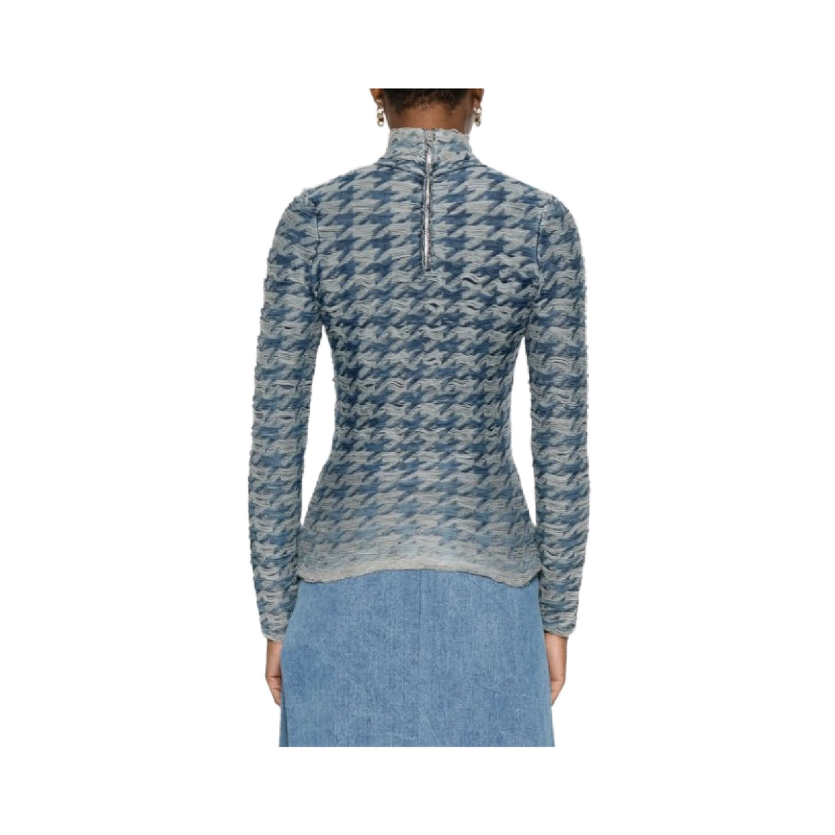 Diesel Women's Blue/Light Grey Patterned Turtleneck Sweater