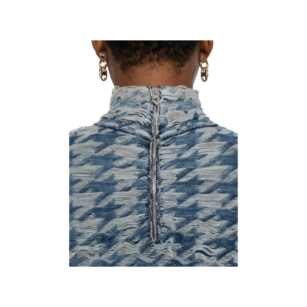 Diesel Women's Blue/Light Grey Patterned Turtleneck Sweater