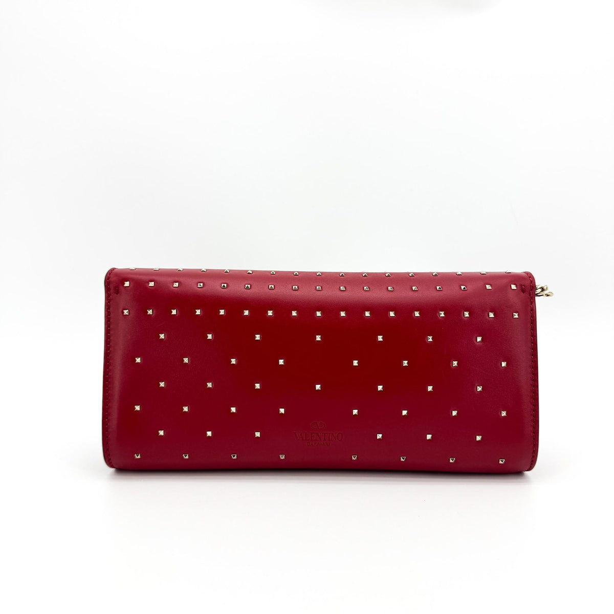 Valentino Garavani Demilune Clutch Studded Leather Red Leather Clutche & Pouche Bag (Pre-Owned)