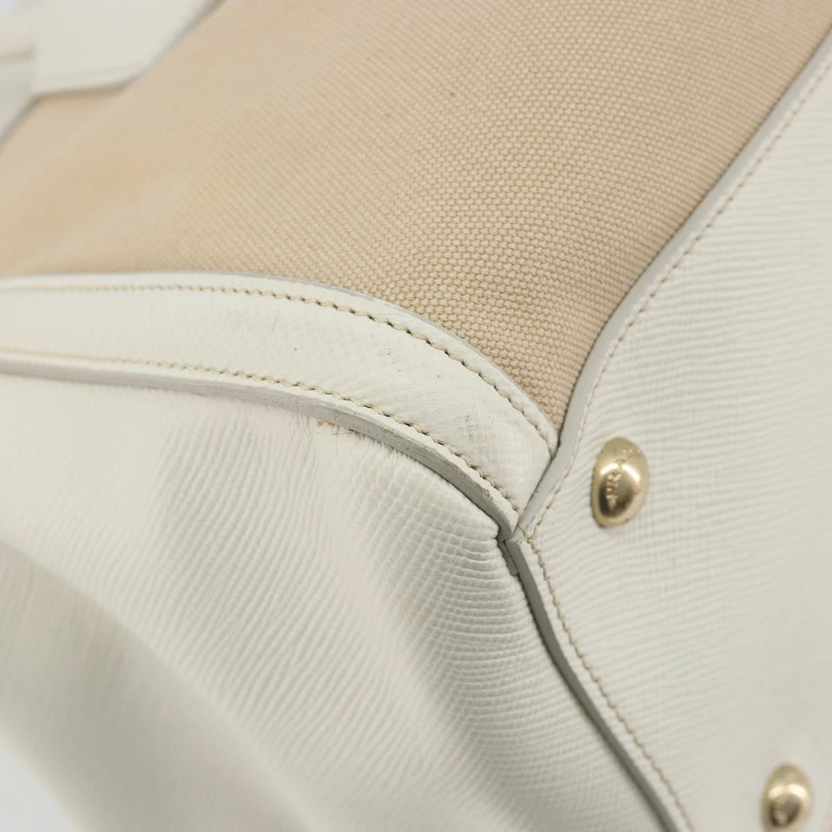 Prada Cuir Frame Convertible Canvas And Saffiano Leather Beige Canvas Tote Bag Bag (Pre-Owned)