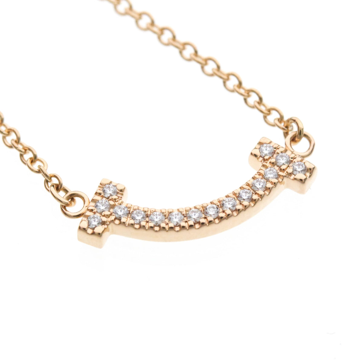 Tiffany & Co. T Smile Pendant 18K Rose Gold And Diamonds Gold Pink_Gold Necklace Jewelry (Pre-Owned)