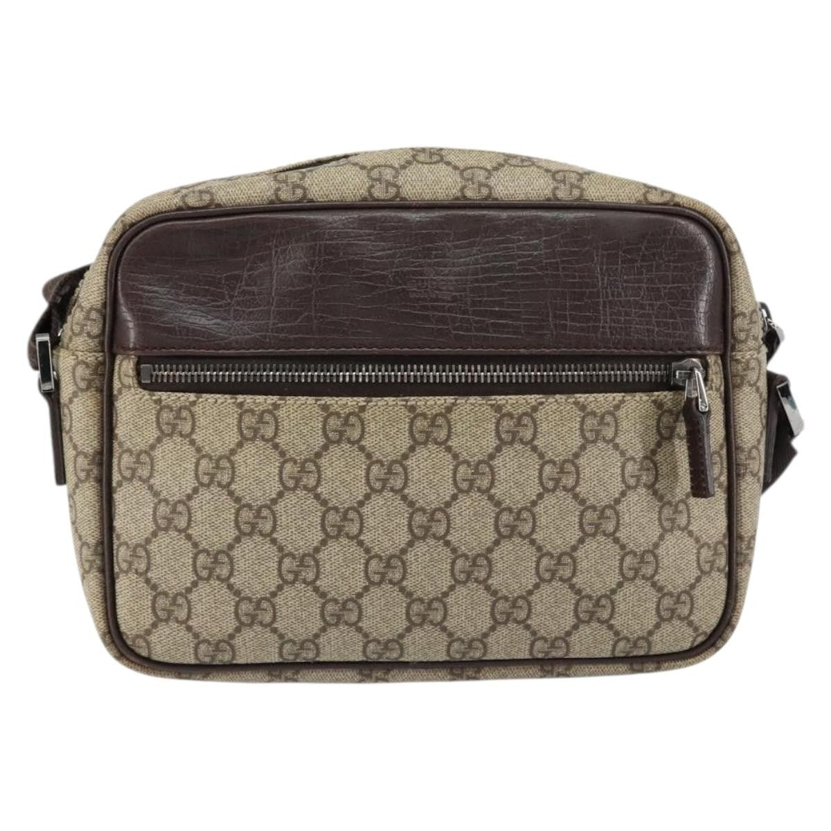 Gucci Front Zip Gg Coated Canvas With Leather Beige Canvas Crossbody Bag Bag (Pre-Owned)