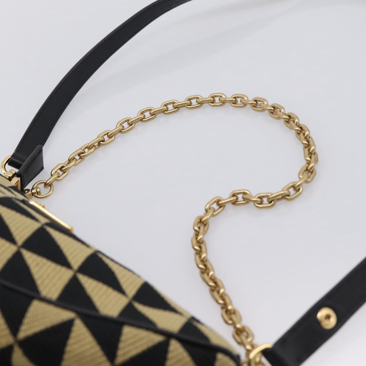 Prada Symbole Triangle Jacquard Beige Canvas Handbag (Pre-Owned)