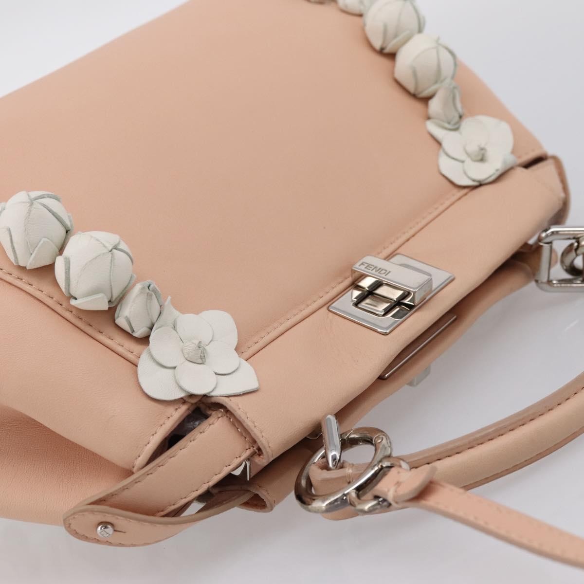 Fendi Rosebud Peekaboo Iconic Leather With Applique Pink Leather Handbag (Pre-Owned)
