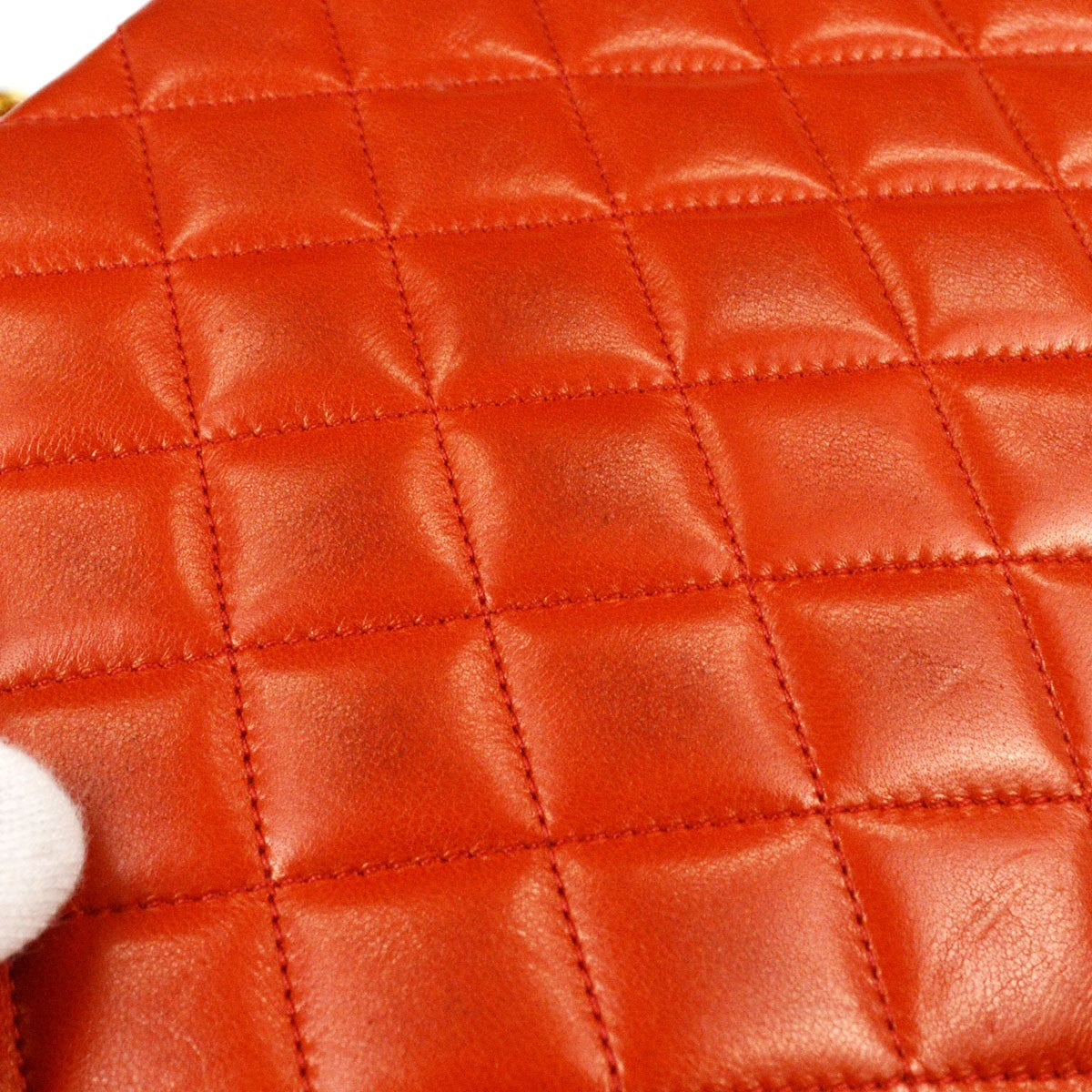 Chanel Vintage Cc Chain Flap Quilted Lambskin Red Leather Handbag (Pre-Owned)
