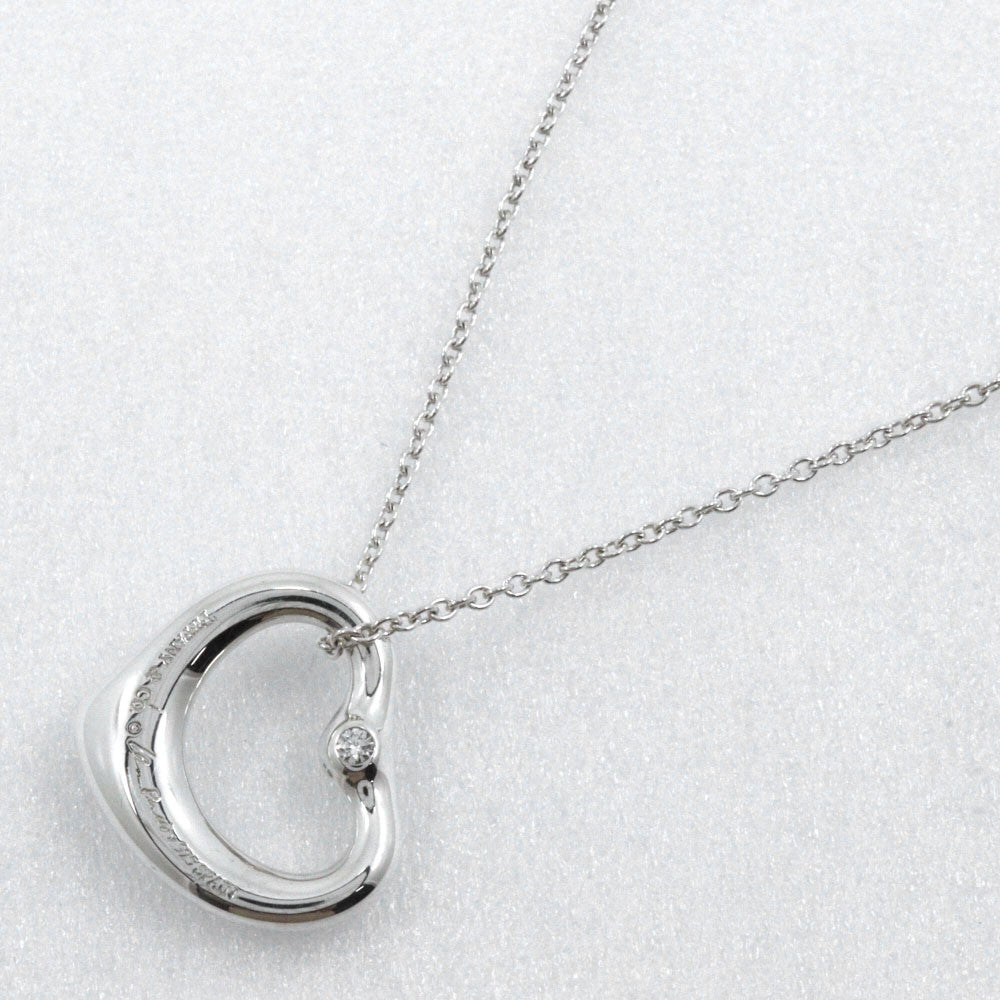 Tiffany & Co. Elsa Peretti Open Heart Pendant Sterling Silver With Diamond Silver Silver Necklace Jewelry (Pre-Owned)