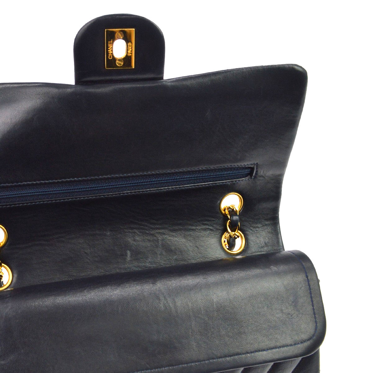 Chanel Vintage Classic Double Flap Chevron Lambskin Black Leather Shoulder Bag Bag (Pre-Owned)