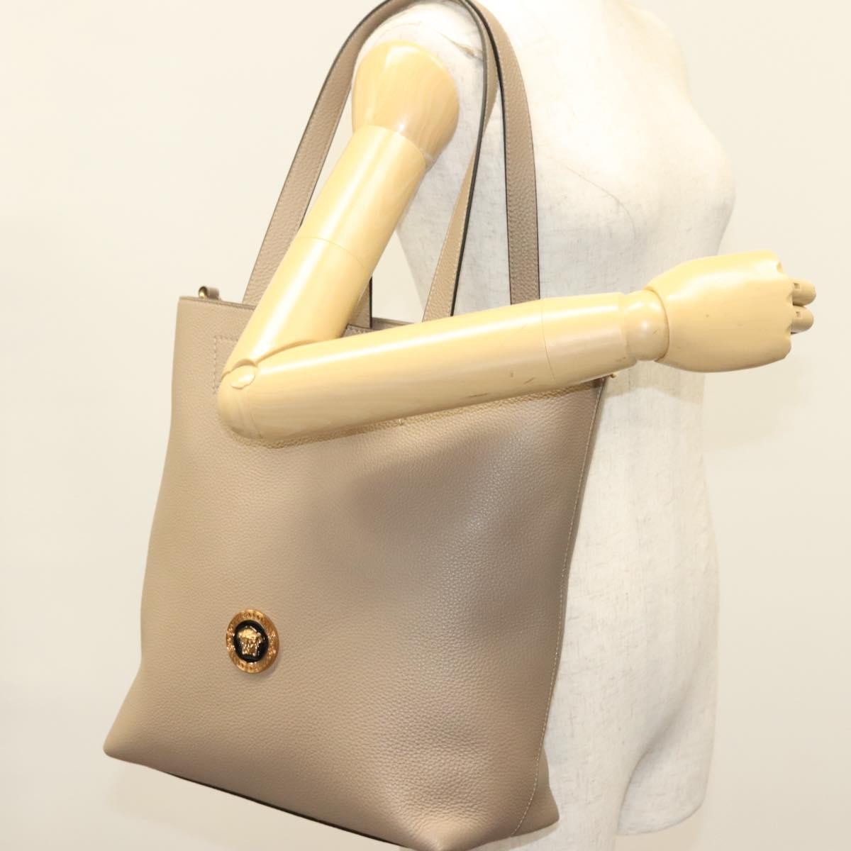 Versace La Medusa Tote Embossed Canvas Beige Leather Bag (Pre-Owned)