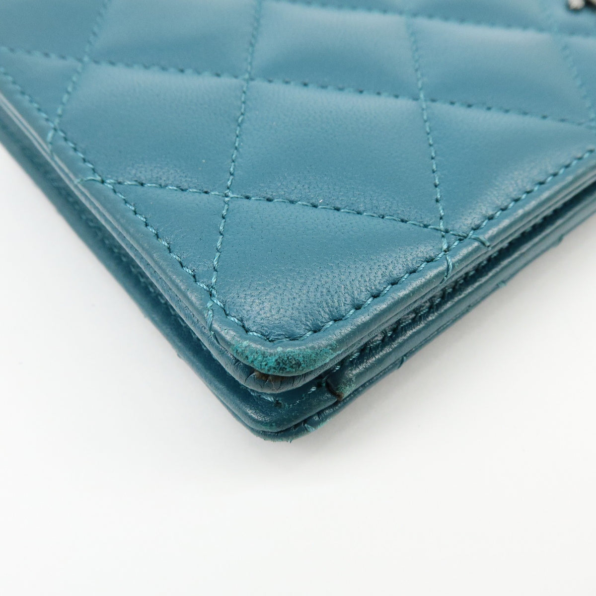 Chanel Bi-Fold Quilted Patent Blue Leather Wallets Accessory (Pre-Owned)