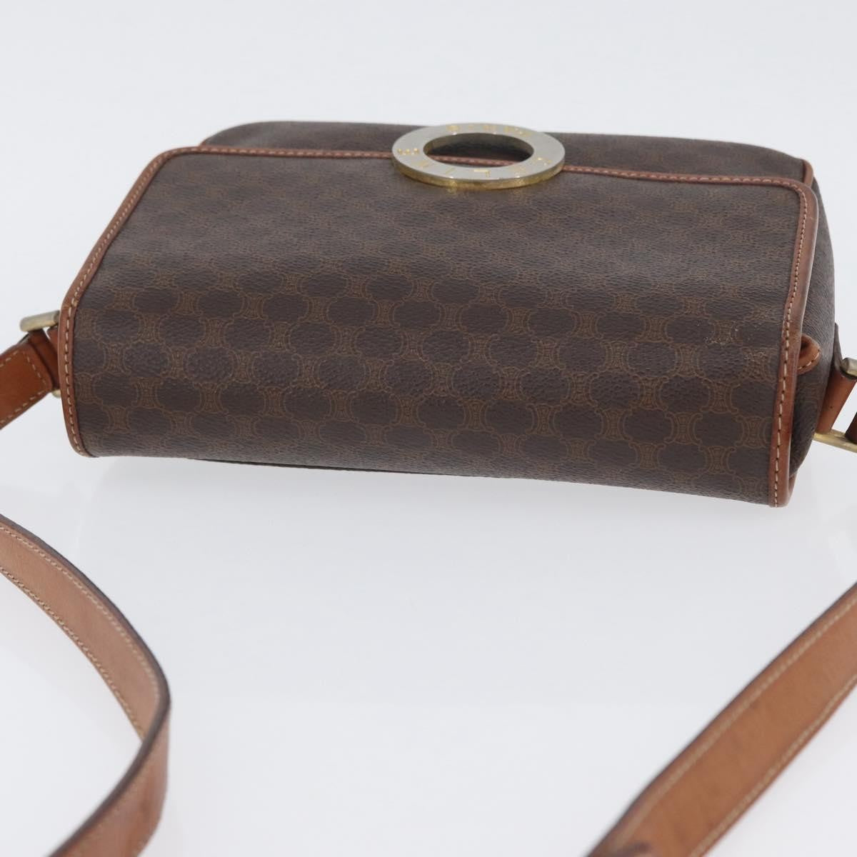 Celine Vintage Macadam Circle Logo Canvas And Leather Brown Canvas Shoulder Bag Bag (Pre-Owned)