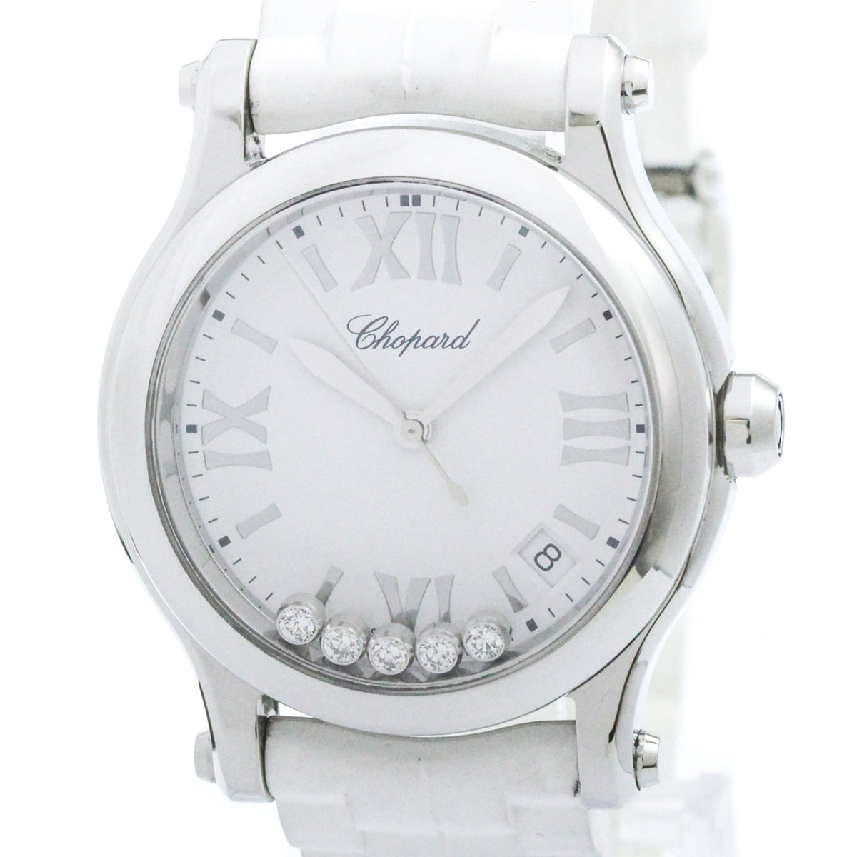 Chopard Happy Sport Quartz Stainless Steel With Floating Diamonds Watch (Pre-Owned)