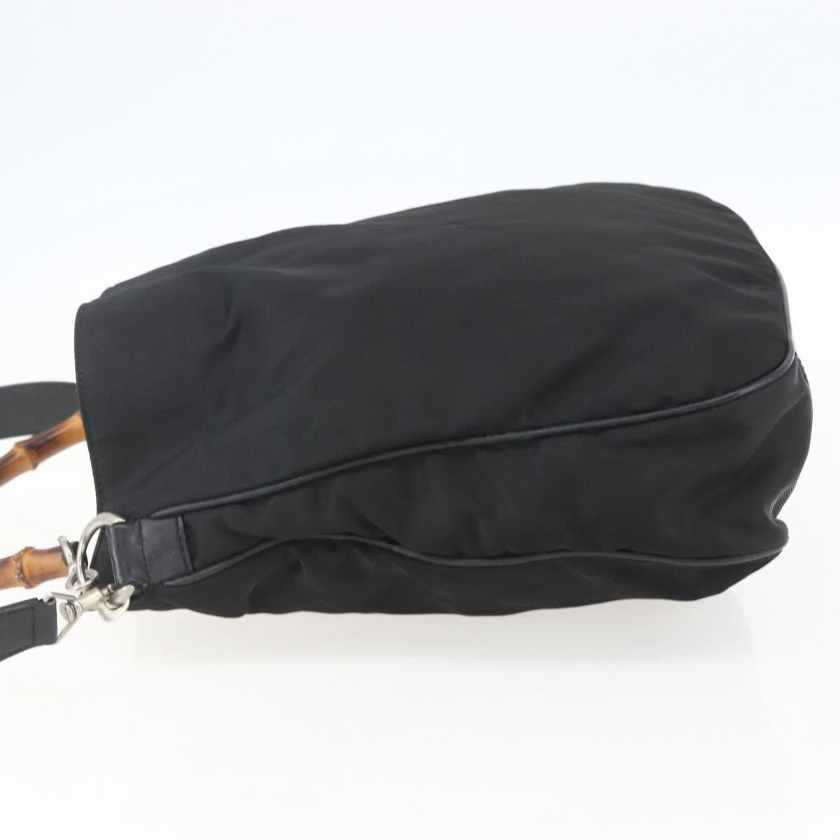 Gucci Vintage Bamboo Handle Open Hobo Nylon Black Nylon Handbag (Pre-Owned)