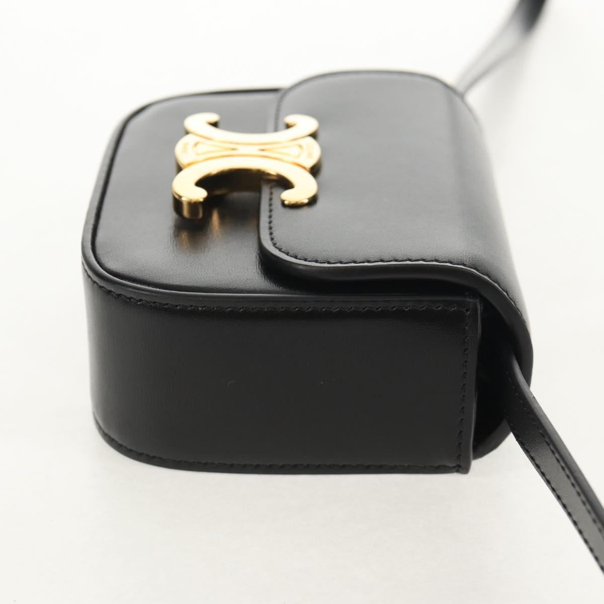 Celine Vintage Triomphe Shoulder Leather Black Leather Handbag (Pre-Owned)