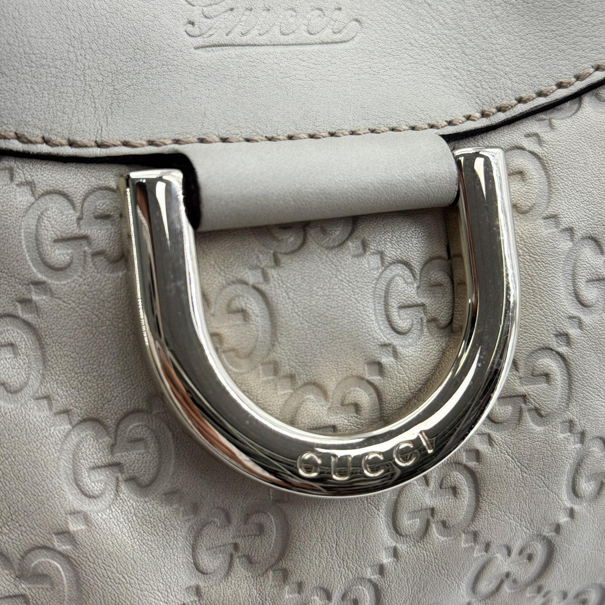 Gucci D Gold Hobo Guccissima Leather Beige Leather Shoulder Bag Bag (Pre-Owned)