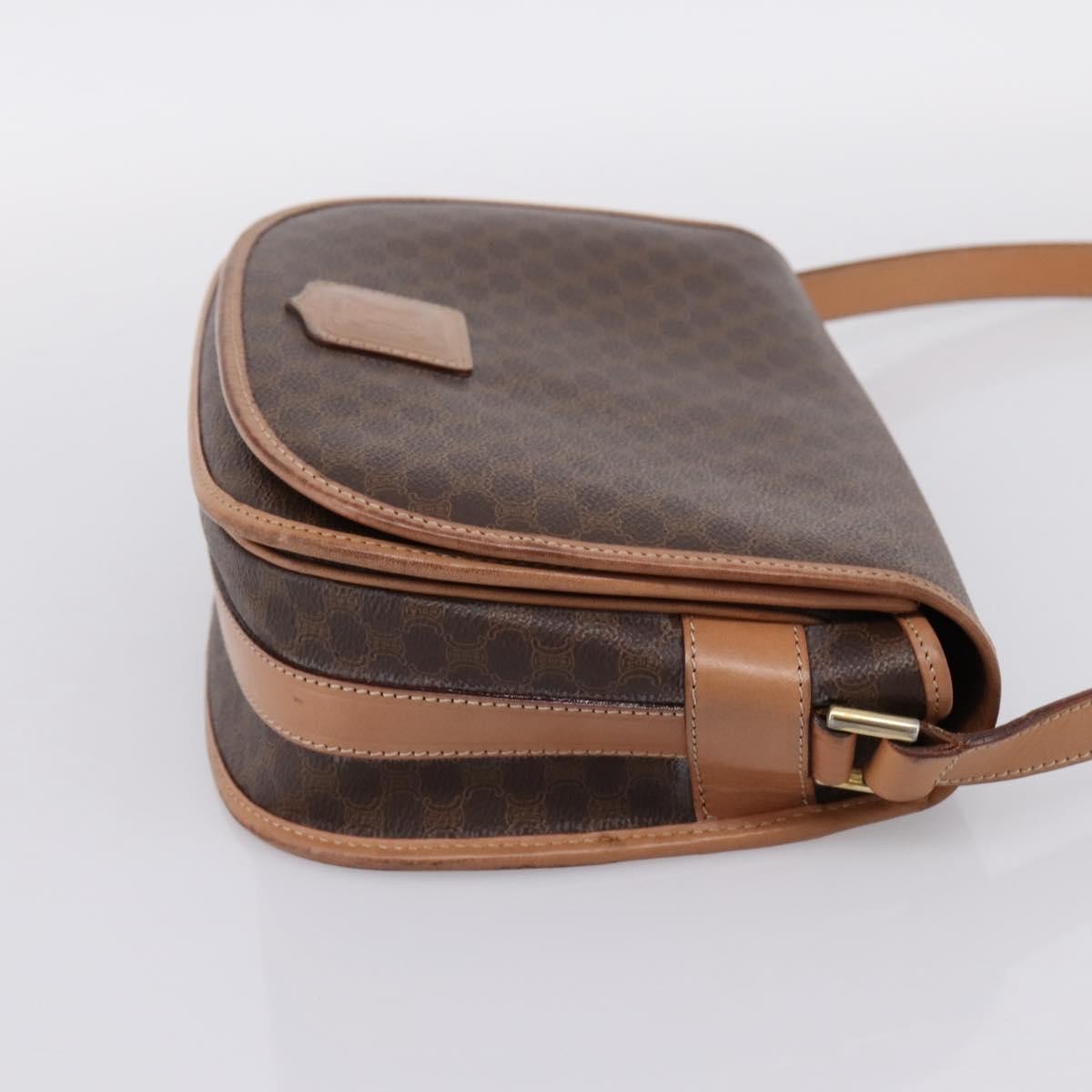 Celine Vintage Saddle Flap Macadam Coated Canvas Brown Canvas Shoulder Bag Bag (Pre-Owned)
