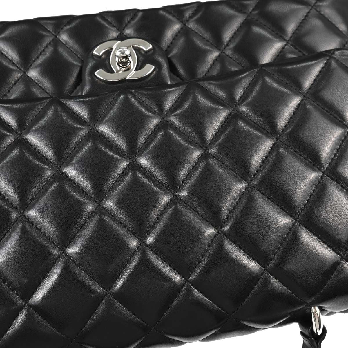 Chanel Vintage Classic Top Handle Flap Quilted Lambskin Black Leather Handbag (Pre-Owned)