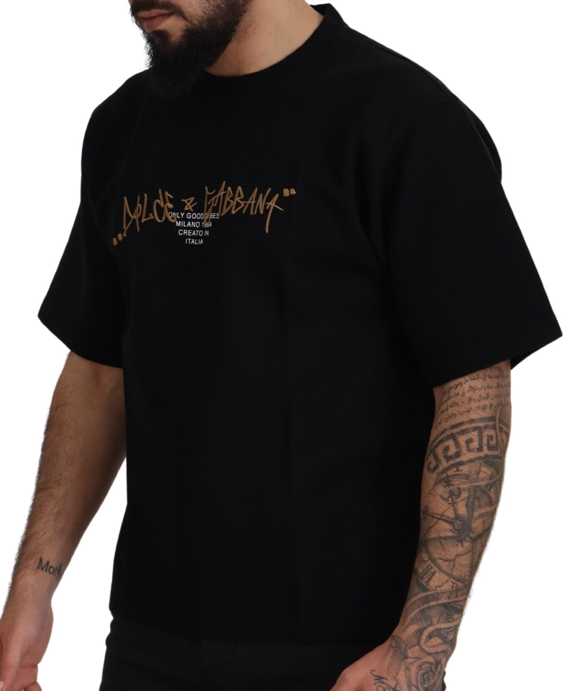 Dolce & Gabbana Elegant Black Cotton Blend Crewneck Men's T-Shirt
