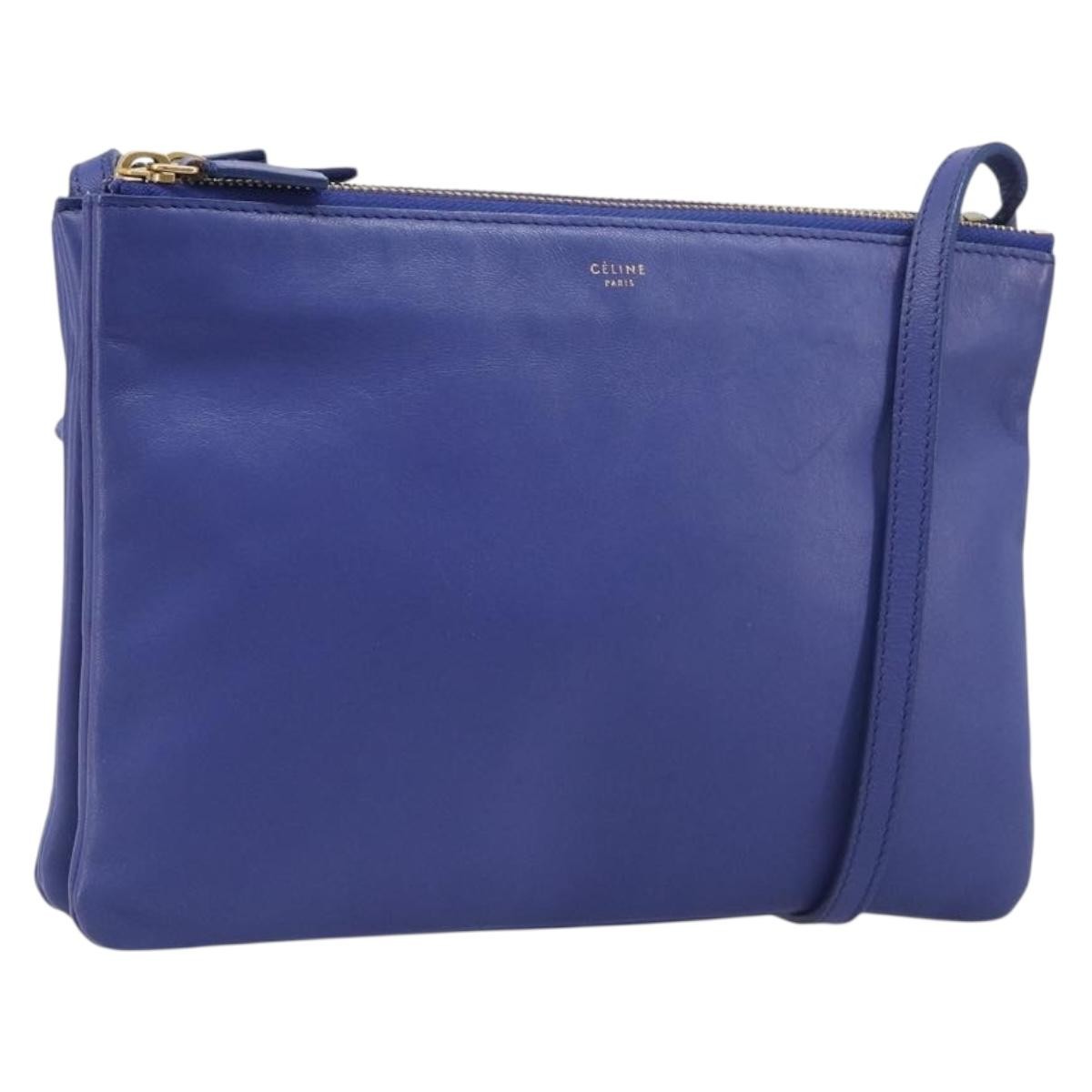 Celine Trio Leather Blue Leather Shoulder Bag Bag (Pre-Owned)
