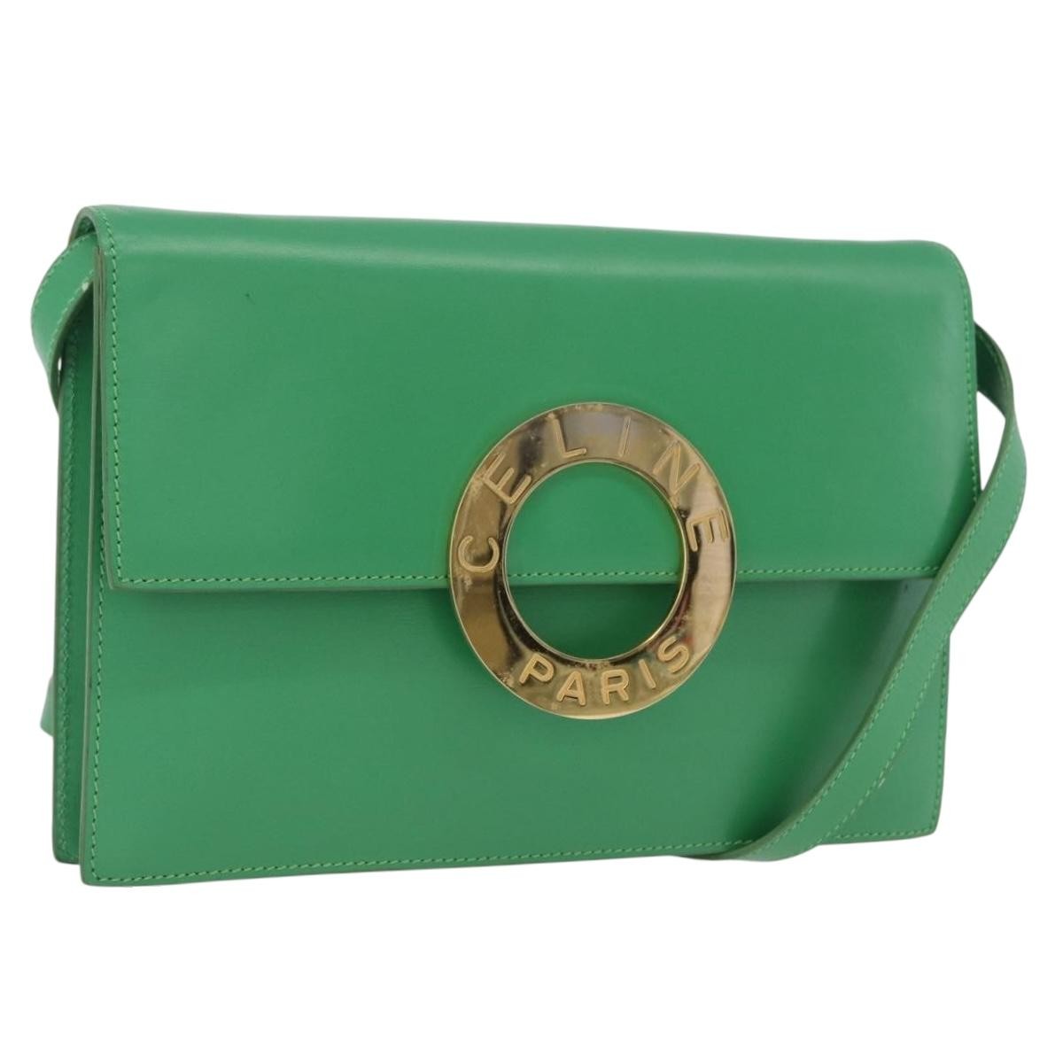 Celine Circle Logo Leather Green Leather Shoulder Bag Bag (Pre-Owned)