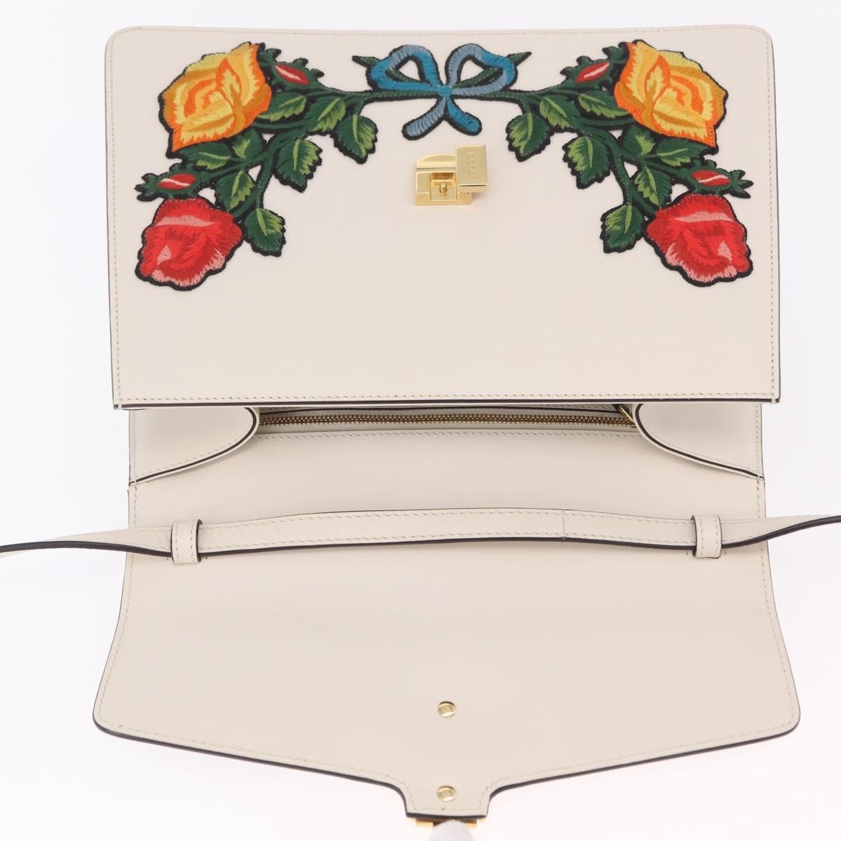 Gucci Sylvie Top Handle Embroidered Leather White Leather Handbag (Pre-Owned)