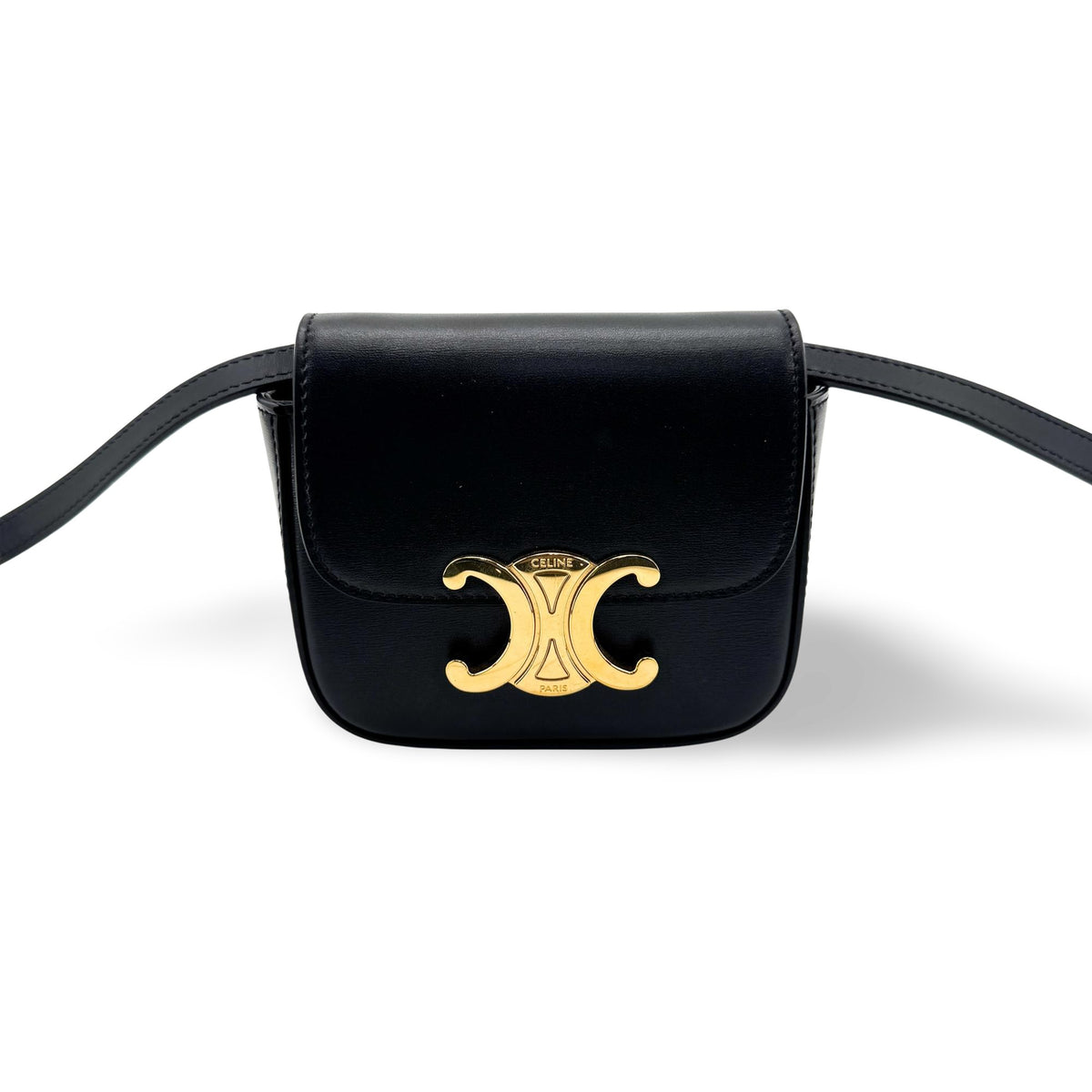 Celine Triomphe Triomphe Coated Canvas Black Leather Shoulder Bag Bag (Pre-Owned)
