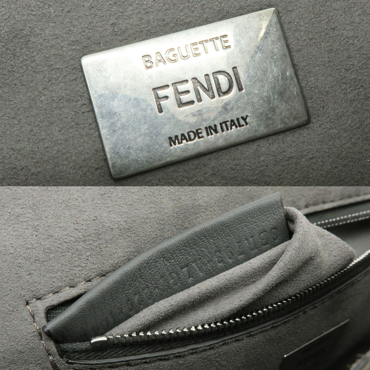 Fendi Chain Baguette Zucca Viscose Gray Viscose Handbag (Pre-Owned)