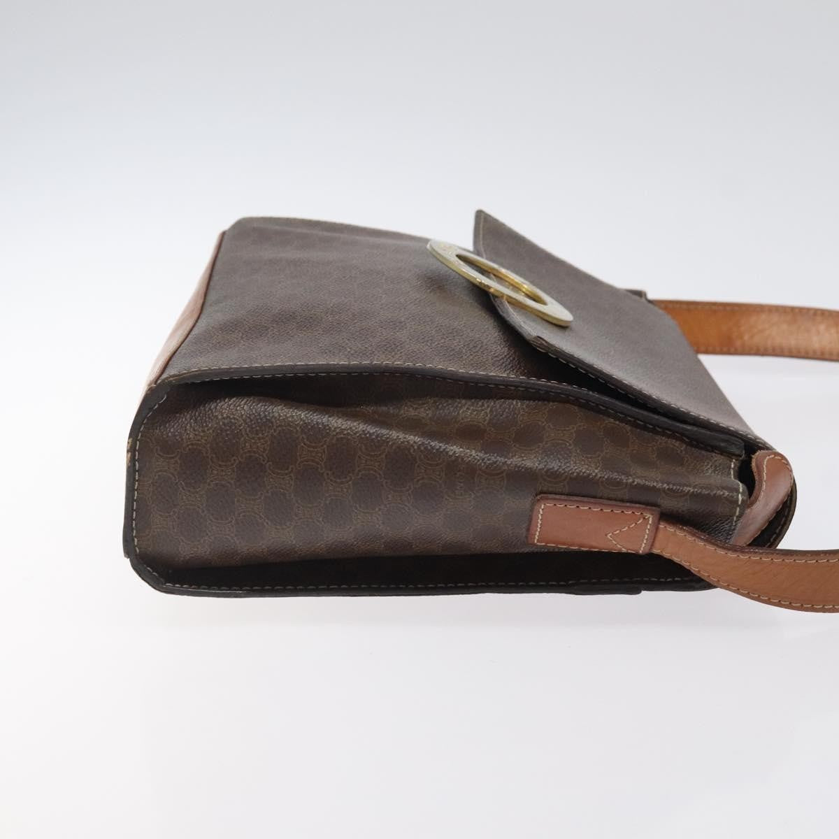 Celine Vintage Macadam Circle Logo Canvas And Leather Brown Canvas Shoulder Bag Bag (Pre-Owned)