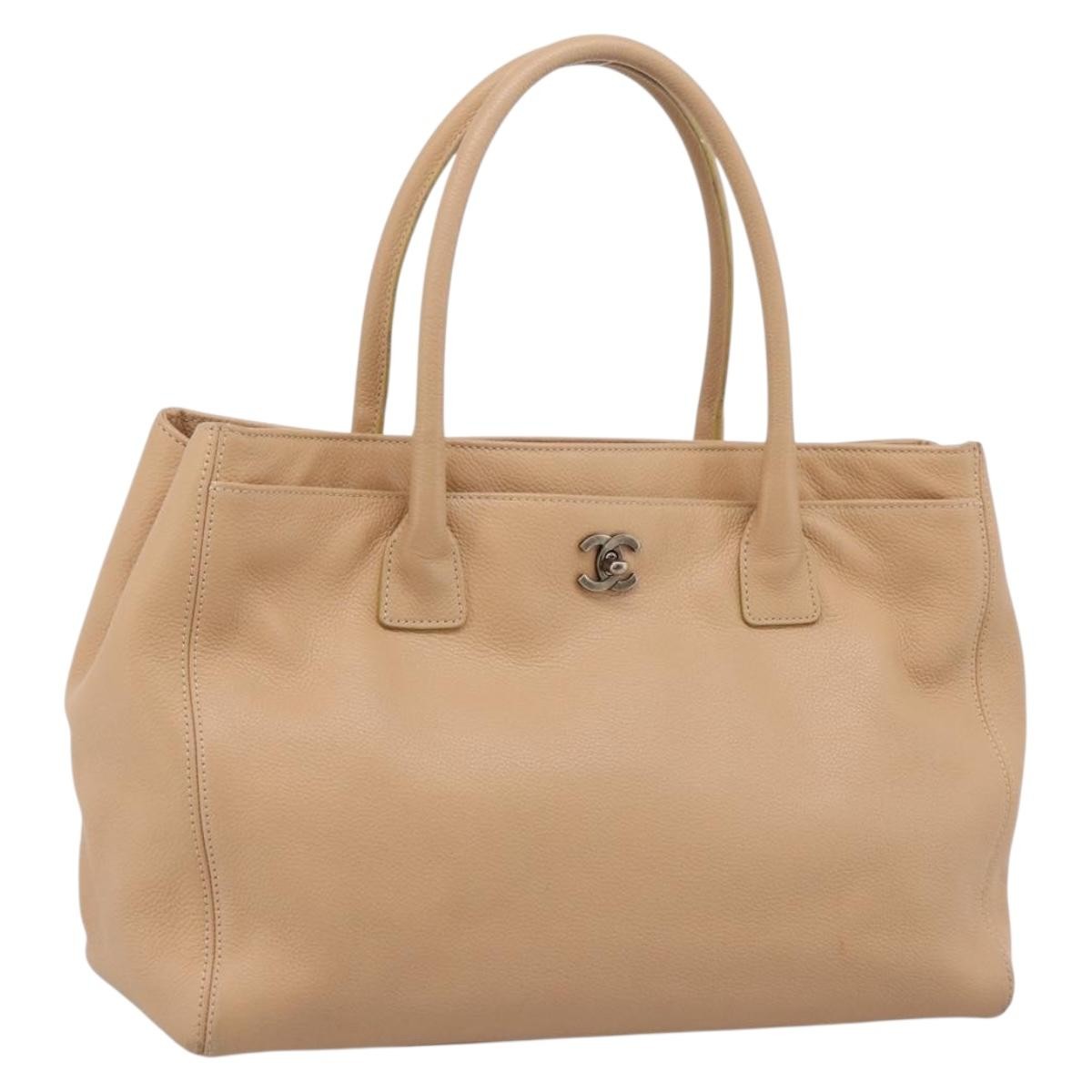 Chanel North South Cerf Executive Leather Beige Leather Tote Bag Bag (Pre-Owned)