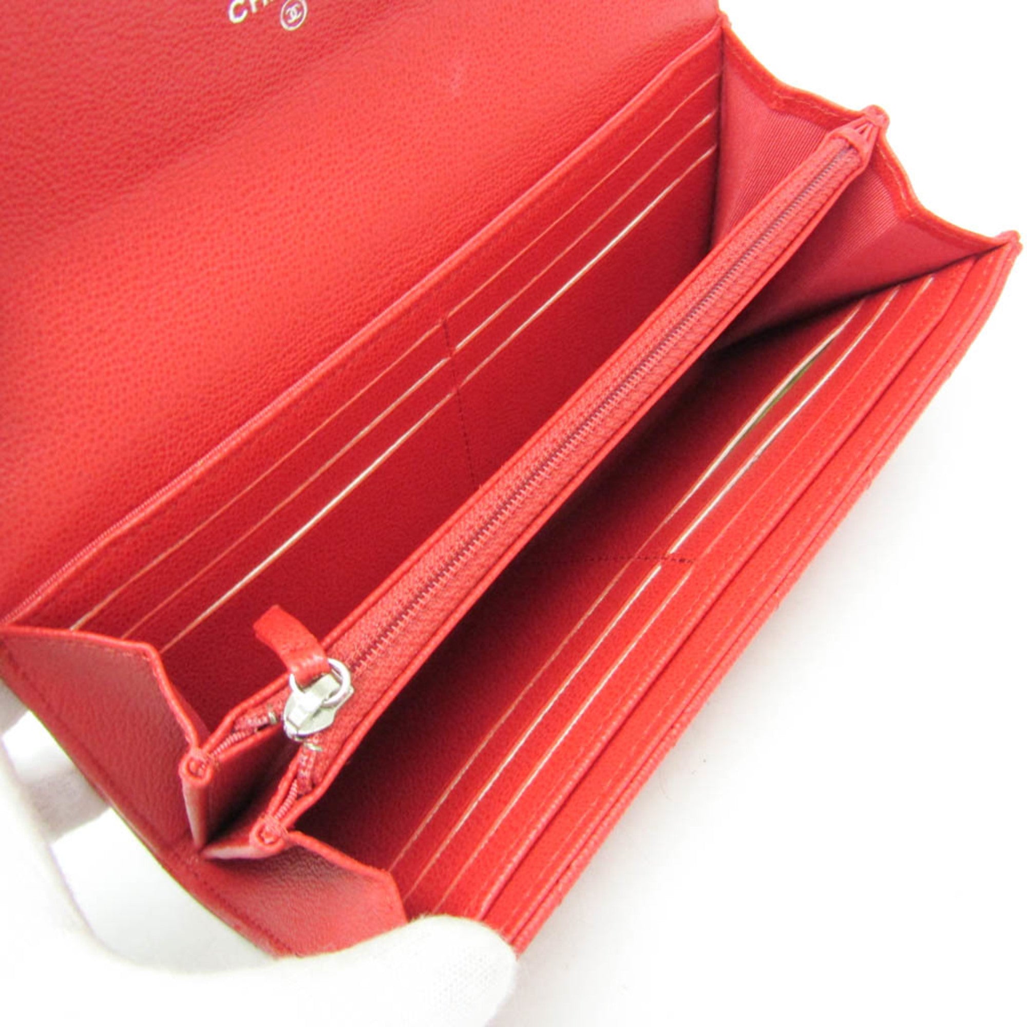 Chanel Cc Box Gusset Flap Quilted Calfskin Red Leather Wallets Accessory (Pre-Owned)