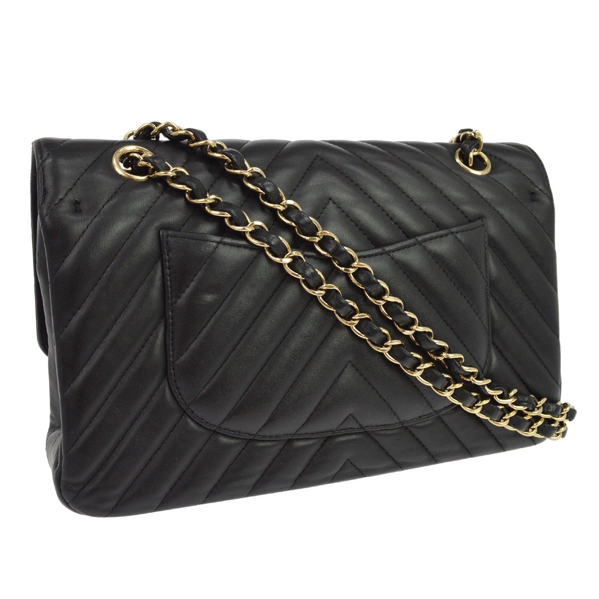 Chanel Classic Double Flap Quilted Lambskin Black Leather Handbag (Pre-Owned)