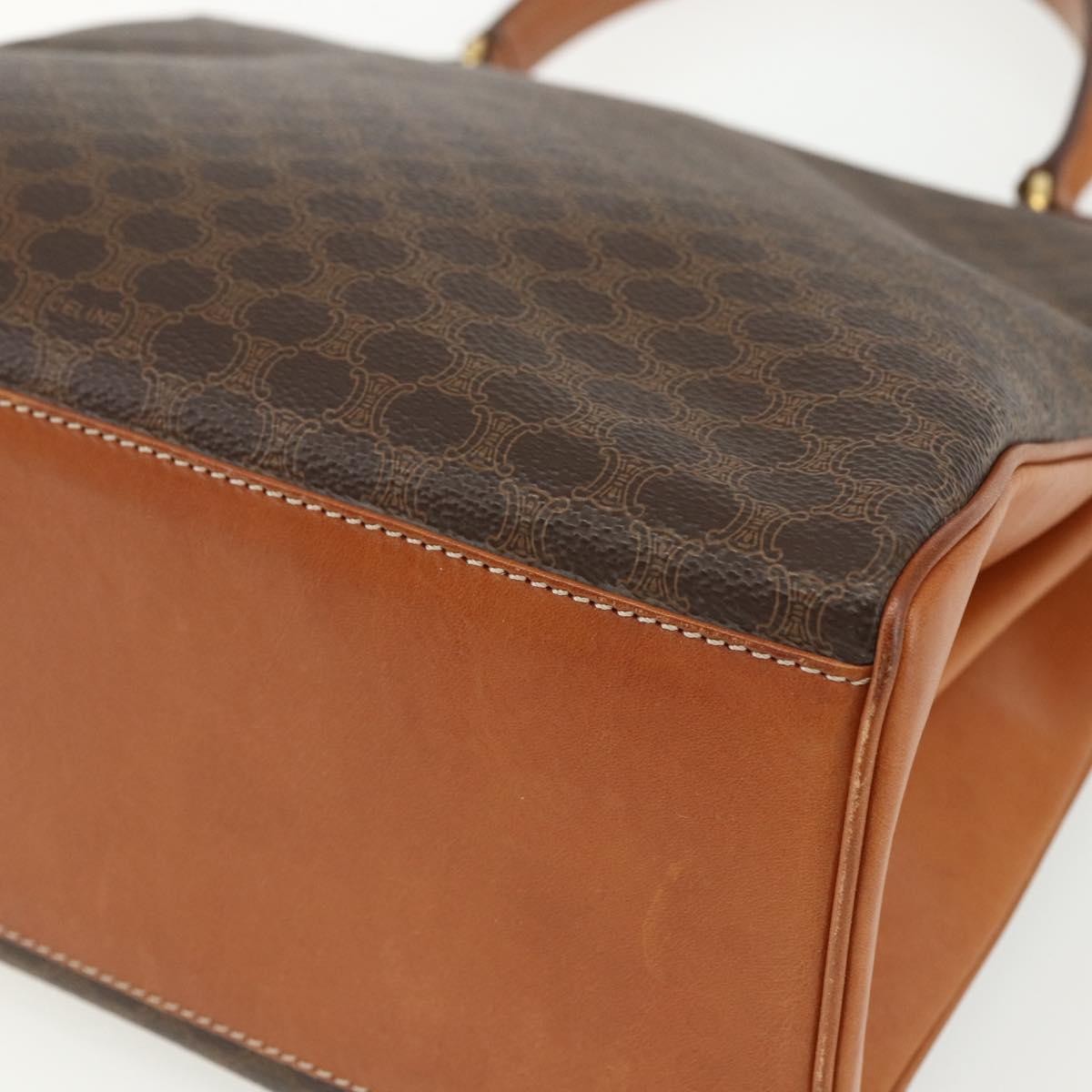 Celine Vintage Macadam Canvas And Leather Brown Canvas Handbag (Pre-Owned)