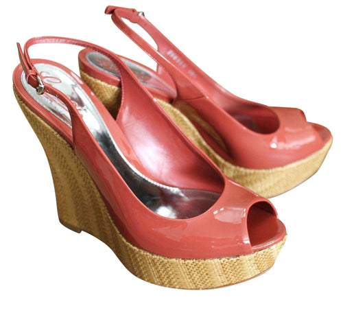 Gucci Women s Coral Patent Leather Platforms Wedges Shoes 258355