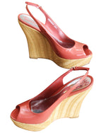 Gucci Women's Coral Patent Leather Platforms Wedges Shoes