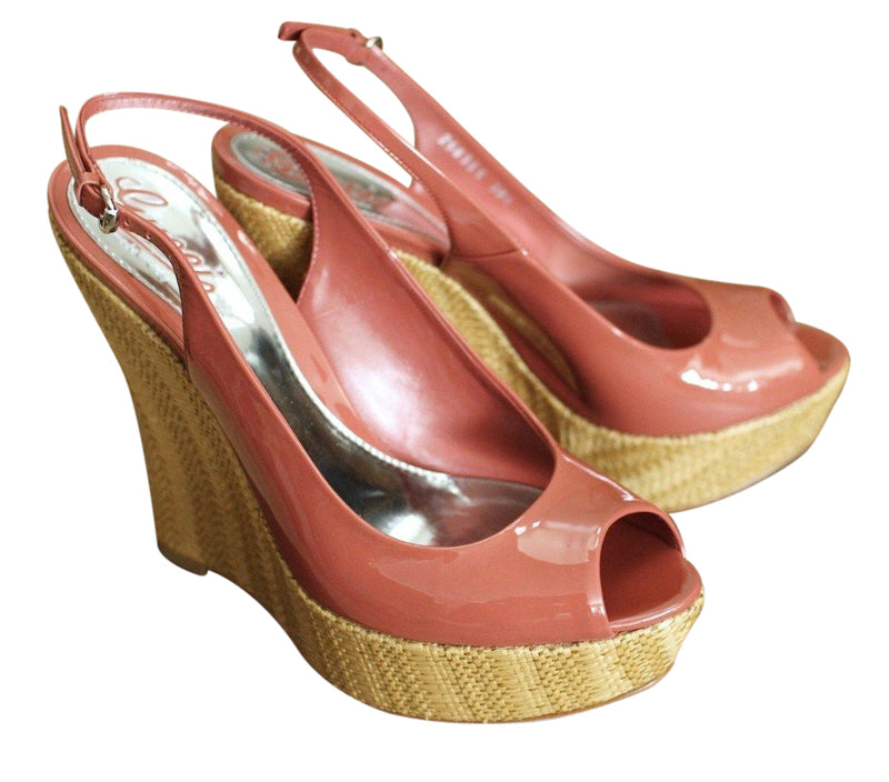 Gucci Women's Coral Patent Leather Platforms Wedges Shoes