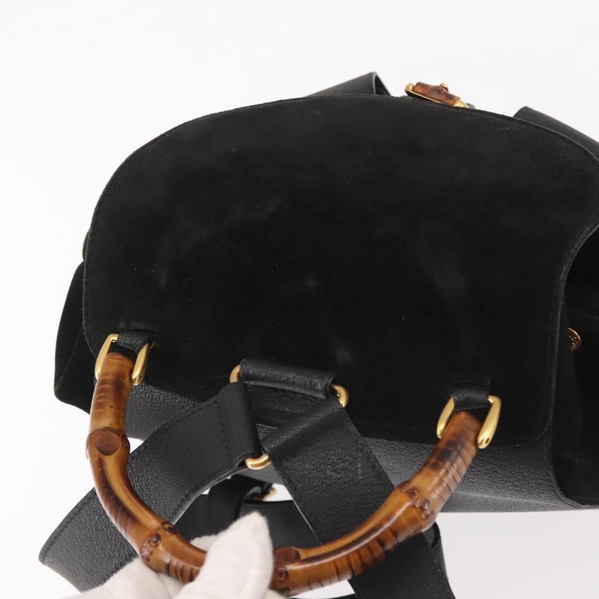 Gucci Vintage Bamboo Suede Black Suede Backpack Bag (Pre-Owned)