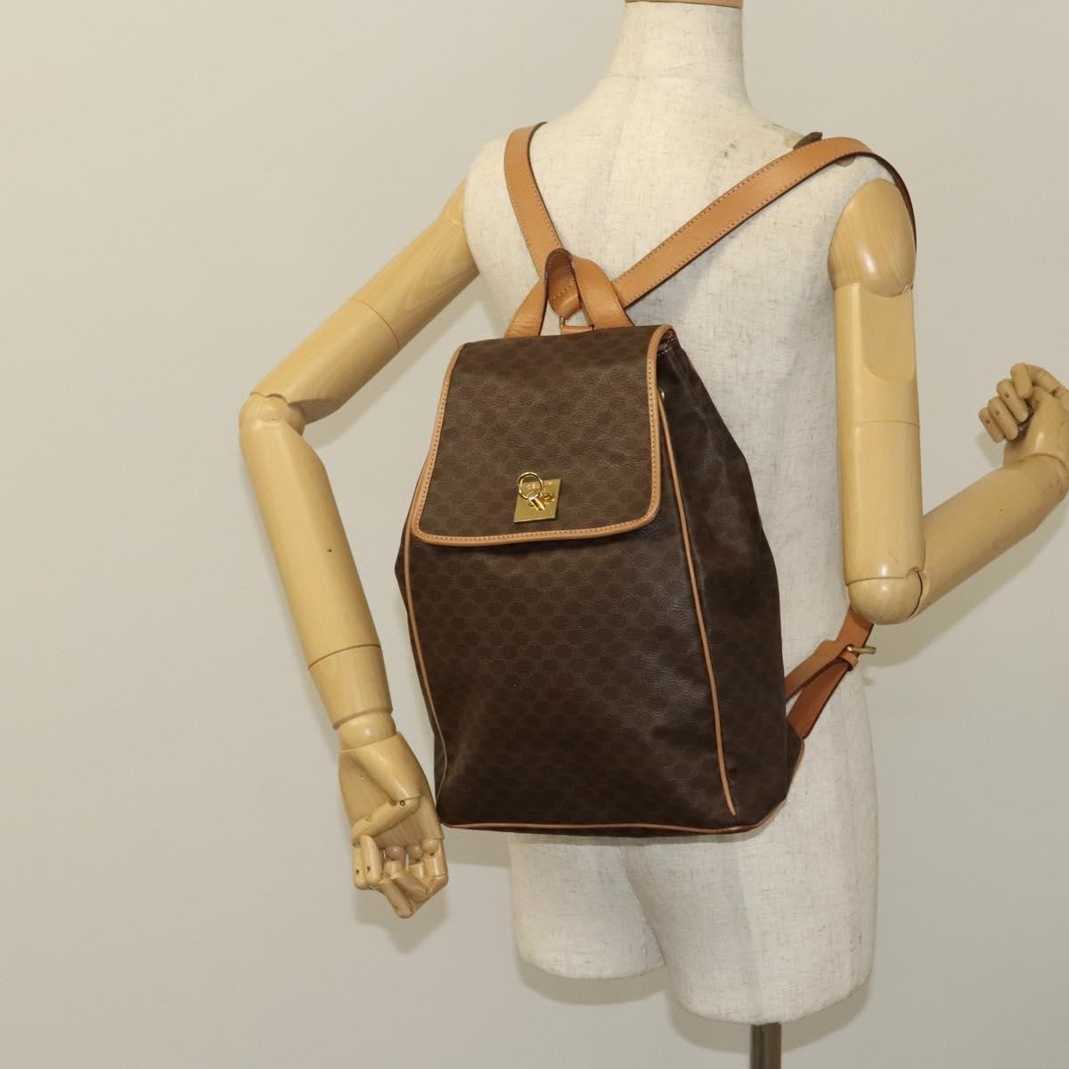 Celine Vintage Drawstring Flap Macadam Coated Canvas Brown Canvas Backpack Bag (Pre-Owned)