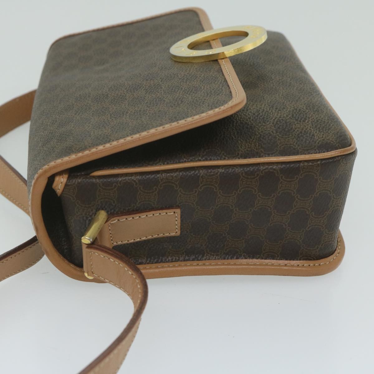 Celine Vintage Macadam Circle Logo Canvas And Leather Brown Canvas Shoulder Bag Bag (Pre-Owned)